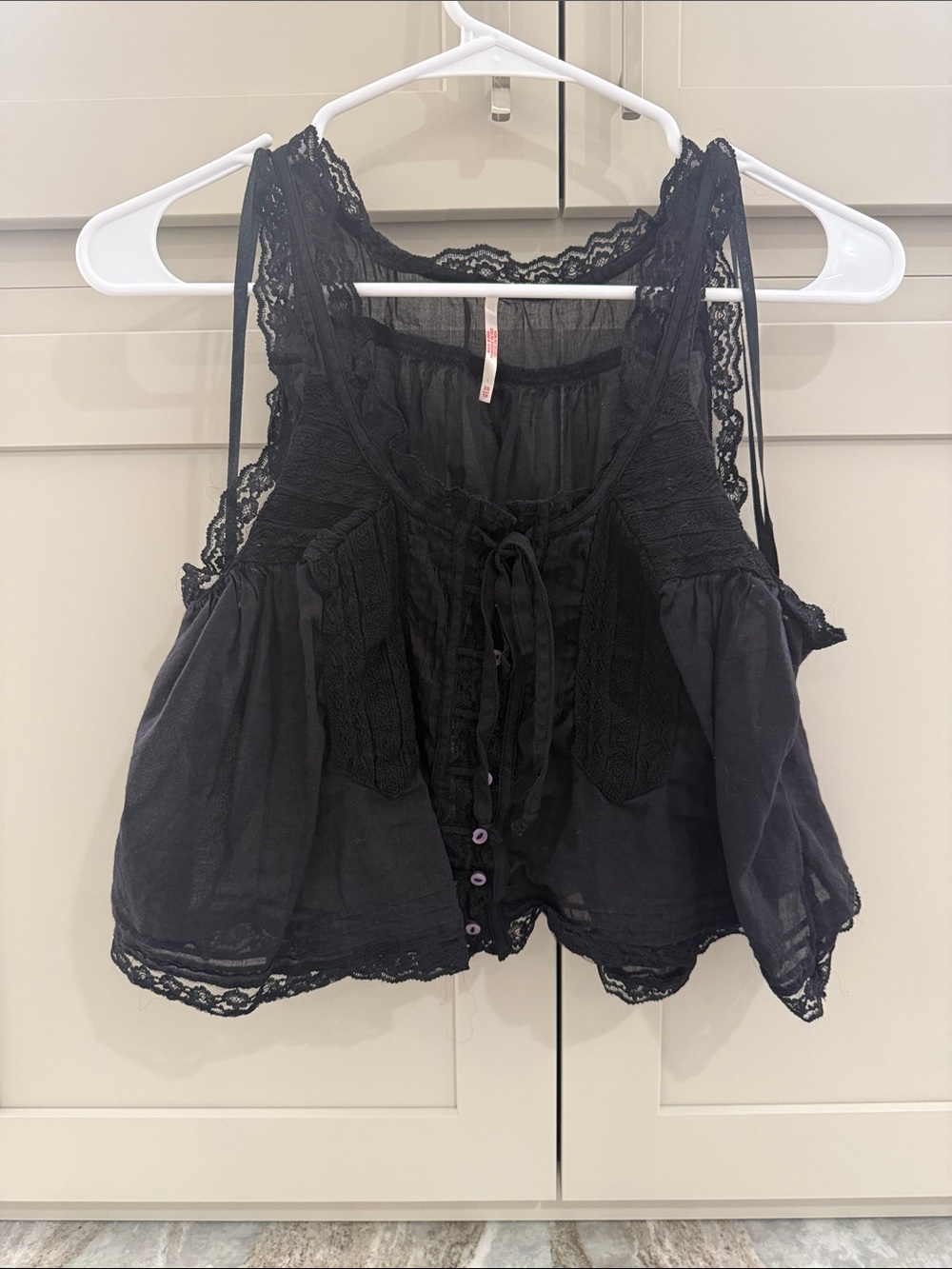 Free People Black Lace-Trim Peasant Camisole